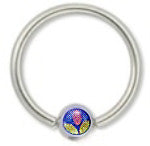 Surgical Steel 14 Gauge Ball Closure Ring with Flower Logo