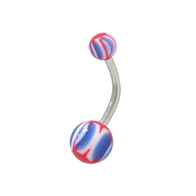 Surgical Steel 14 Gauge Belly Ring with UV Marble Blue White Red