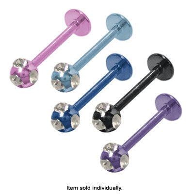 Titanium 16 Gauge Labret Monroe Stud with Anodized Jewel 10mm