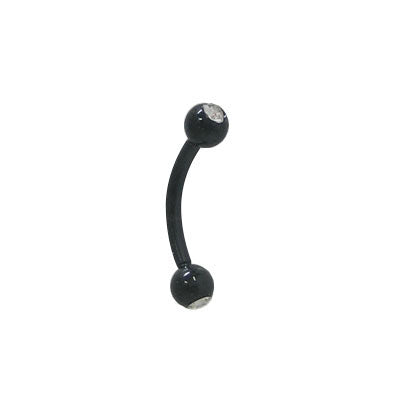 Black PVD Surgical Steel 16 Gauge Curved Eyebrow Ring with CZ