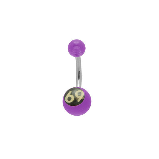 Surgical Steel 14 Gauge Belly Ring with Purple 69 Acrylic Design