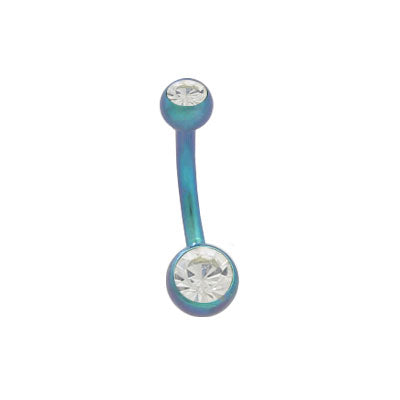 Titanium 14 Gauge Belly Ring with Green Double Jewels
