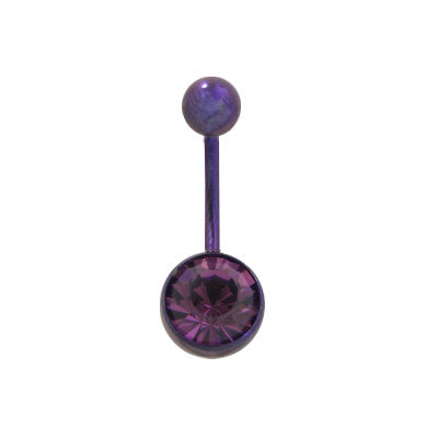 Titanium 14 Gauge Belly Ring with Purple Matching Jewel