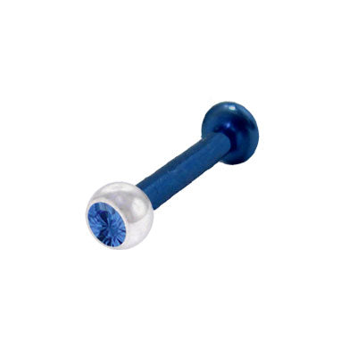 Titanium 14 & 16 Gauge Dark Blue Labret Stud with Jewel