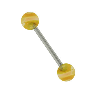 Surgical Steel Tongue Barbell 14G 15mm with Orange & Yellow Swirl