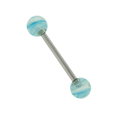 Surgical Steel 14 Gauge Barbell with Light Blue Acrylic Swirl Beads
