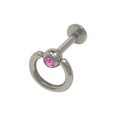 Surgical Steel 14 Gauge Door Knocker Labret Monroe with Pink CZ