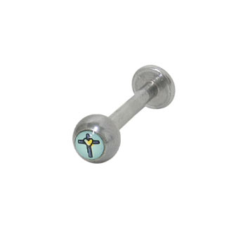 Surgical Steel 14 Gauge Labret Monroe with Cross Logo