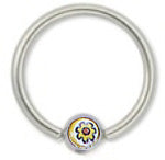 Surgical Steel 14 Gauge Captive Bead Ring with Yellow Flower Logo