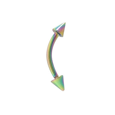 Titanium 16 Gauge Multi Color Spike Curved Eyebrow Barbell