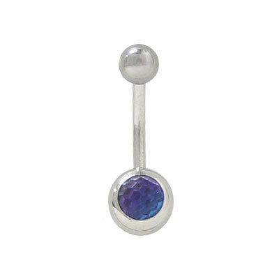 Surgical Steel 14 Gauge Belly Ring with Blue Disco Ball