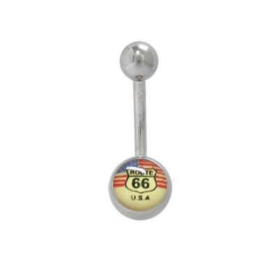 Surgical Steel 14 Gauge Belly Ring with Route 66 Logo