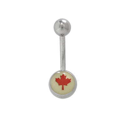 Surgical Steel 14 Gauge Belly Ring with Canadian Flag