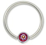 Surgical Steel 14 Gauge Captive Bead Ring with Red Flower Logo Bead