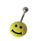 Surgical Steel 14 Gauge Belly Ring with Hand Painted Smiley