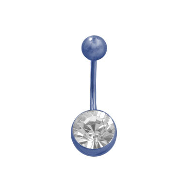 Titanium 14 Gauge Belly Ring with Blue Clear Jewel