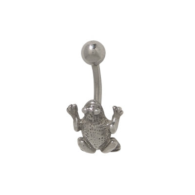 Surgical Steel 14 Gauge Belly Ring with Sterling Silver Frog