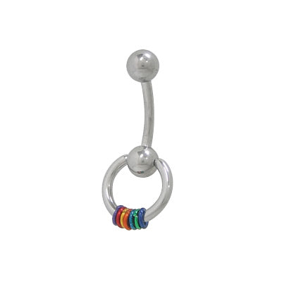 Surgical Steel 14 Gauge Belly Ring with Door Knocker Rainbow Hoops