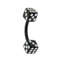 Bio-Flex 14 Gauge Belly Ring with Black UV Dice Design