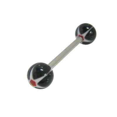 Surgical Steel 14 Gauge Tongue Barbell with Black Glitter Red Star