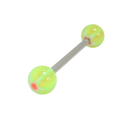 Surgical Steel 14 Gauge Tongue Barbell with Green Glitter Orange Star