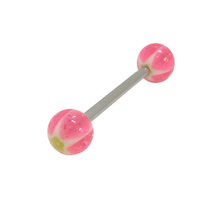Surgical Steel 14 Gauge Tongue Barbell with Pink Glitter Green Star