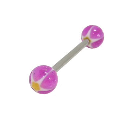 Surgical Steel 14 Gauge Tongue Barbell with Purple Glitter Yellow Star