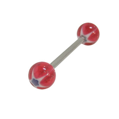 Surgical Steel 14 Gauge Tongue Barbell with Red Glitter Blue Star