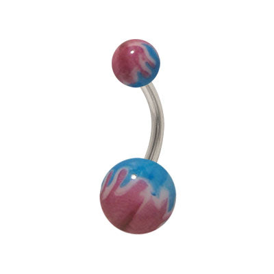 Surgical Steel Belly Button Ring 14G 10mm with Purple & Blue Flames