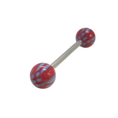 Surgical Steel 14 Gauge Tongue Barbell with Red and Blue Checker