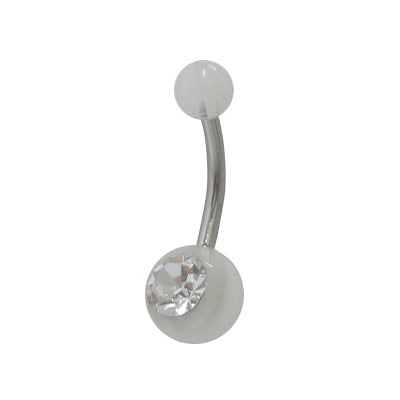 Surgical Steel 14 Gauge Belly Ring with Acrylic Beach Ball and CZ