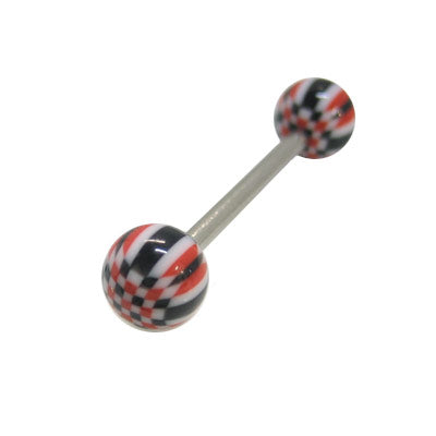 Surgical Steel 14 Gauge Tongue Barbell with Black Red & White Checker