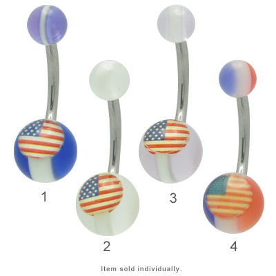 Surgical Steel 14 Gauge Belly Ring with American Flag Logo