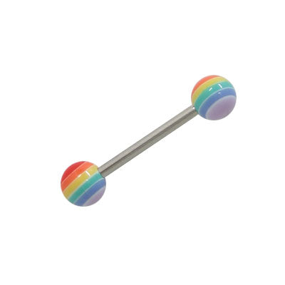 Surgical Steel 14 Gauge Tongue Barbell with UV Multi Striped Beads