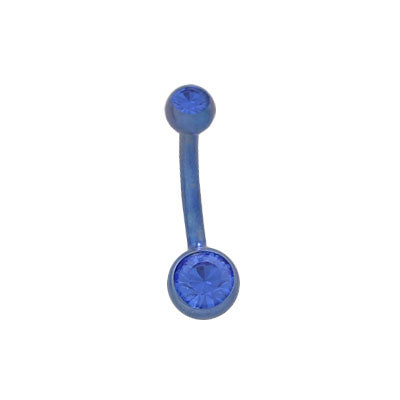 Titanium 14 Gauge Belly Ring with Blue Double Jewel Design