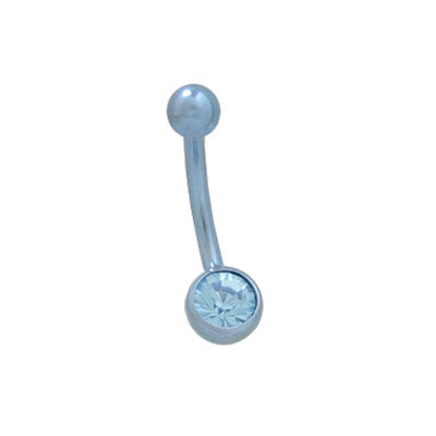 Titanium 14 Gauge Belly Ring with Light Blue Jewel