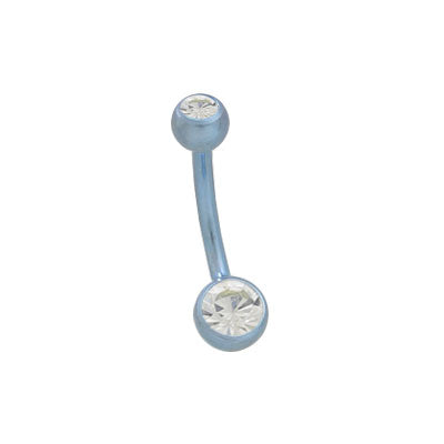 Titanium 14 Gauge Belly Ring with Light Blue Double Jewels
