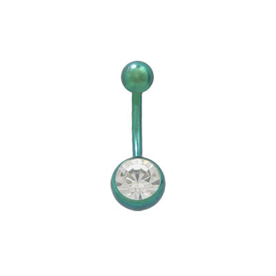 Titanium 14 Gauge Belly Ring with Green Jewel
