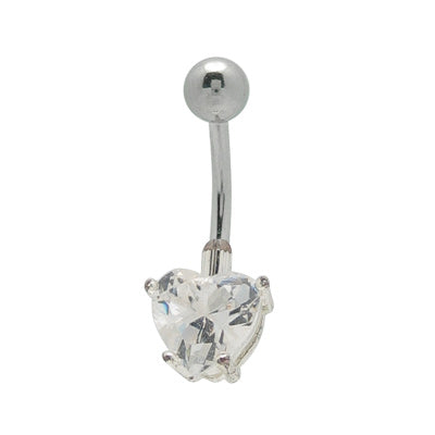Surgical Steel 14 Gauge Belly Ring with Clear CZ Heart