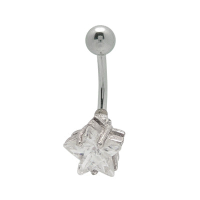 Surgical Steel 14 Gauge Belly Ring with Clear CZ Star