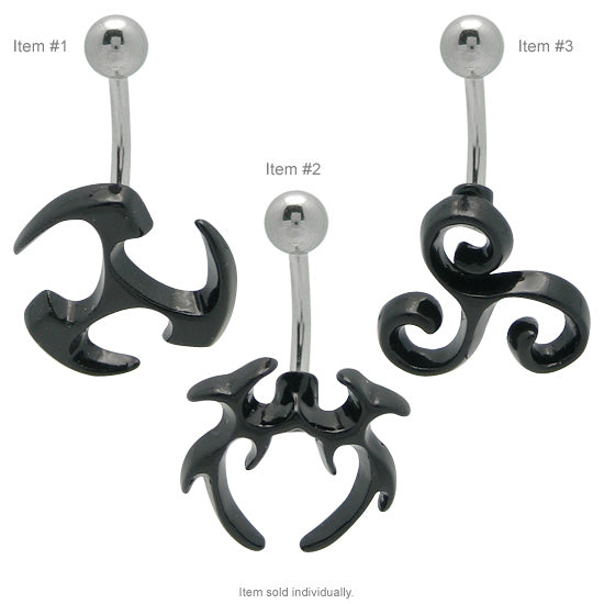 Acrylic 14 Gauge Belly Ring with Black Tribal Symbols