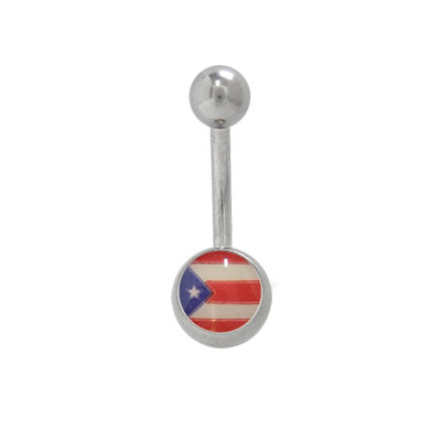 Surgical Steel 14 Gauge Belly Ring with Puerto Rican Flag