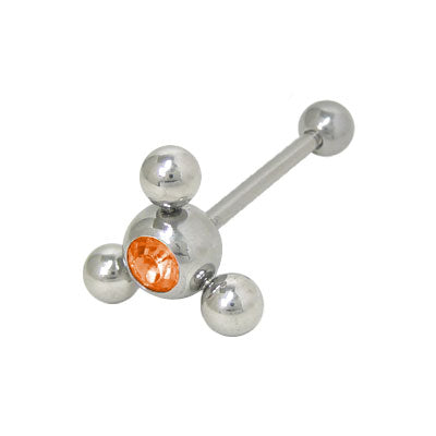 Surgical Steel 14 Gauge Tongue Barbell with Orange Flower Ring Jewels