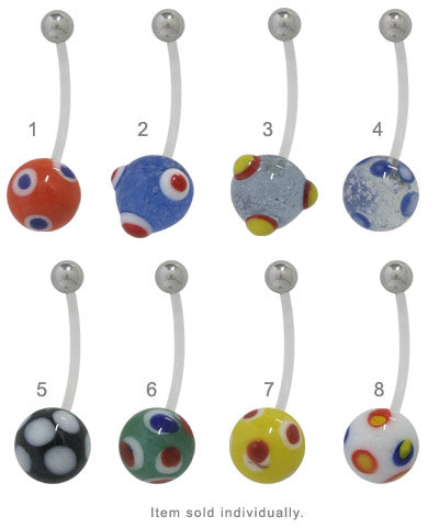 PTFE 14 Gauge Pregnancy Belly Ring with Painted Glass Ball