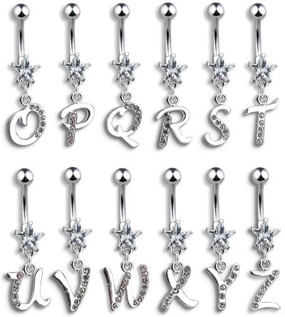 Surgical Steel 14 Gauge Belly Ring with Initial Dangler 3/8 Inch - photo 2