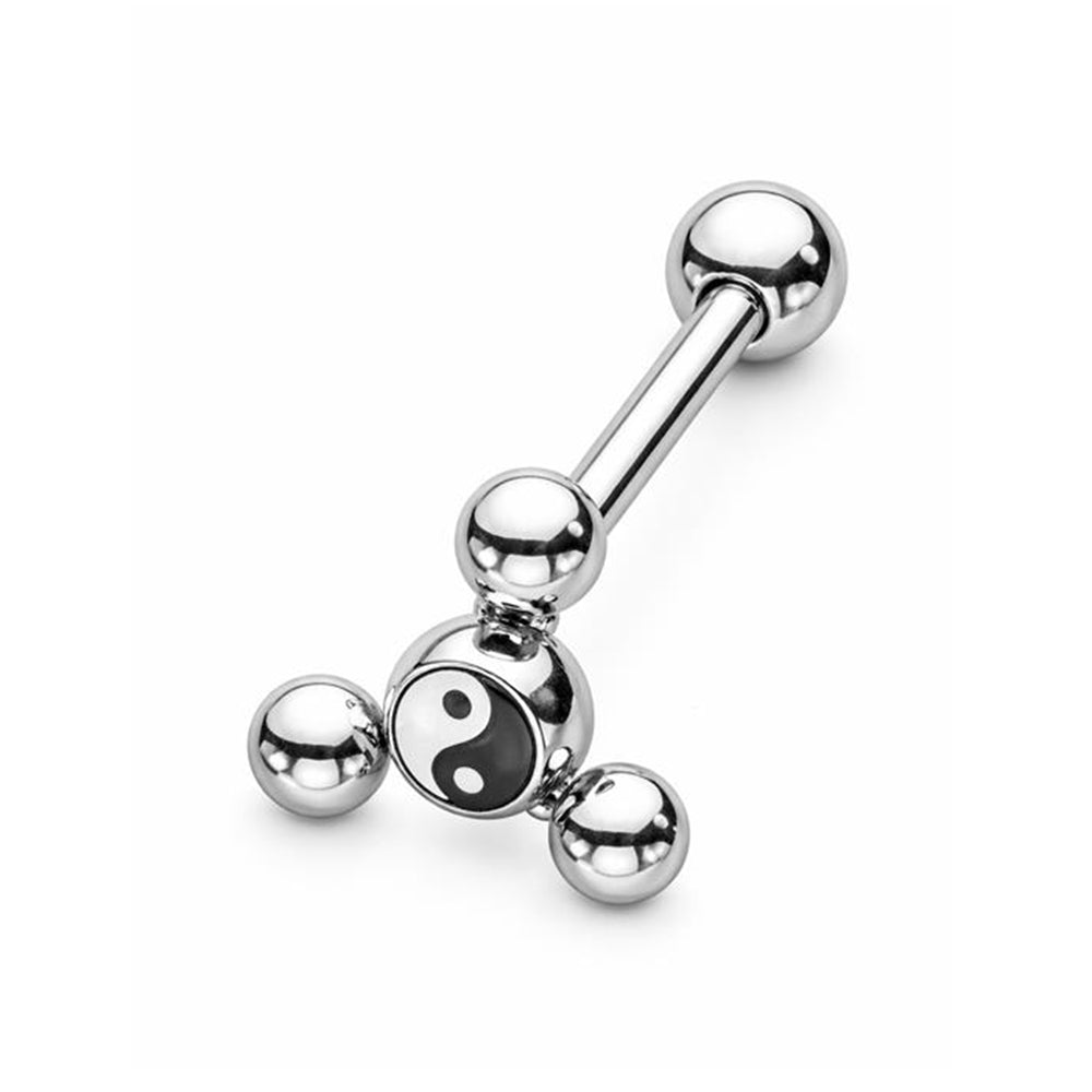 Surgical Steel 14 Gauge Tongue Barbell with Spinner Yin Yang