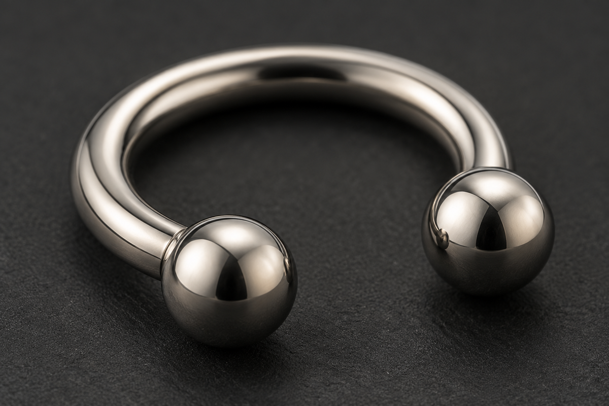AI illustration of a polished silver-tone circular barbell