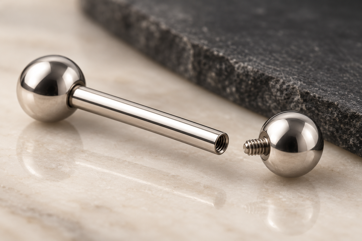 AI illustration of an internally threaded barbell and a separate ball end
