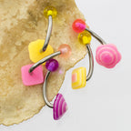 Acrylic Flower & Diamond Belly Button Rings 14 Gauge 10mm - 5 Pack
