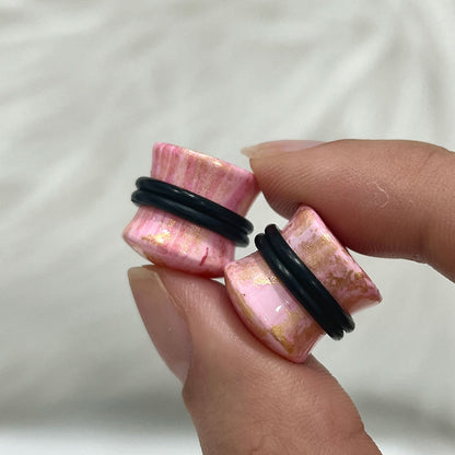 Rose Quartz Glitter Resin Double Flared Plug 6 to 13/16" Gauge - Pair